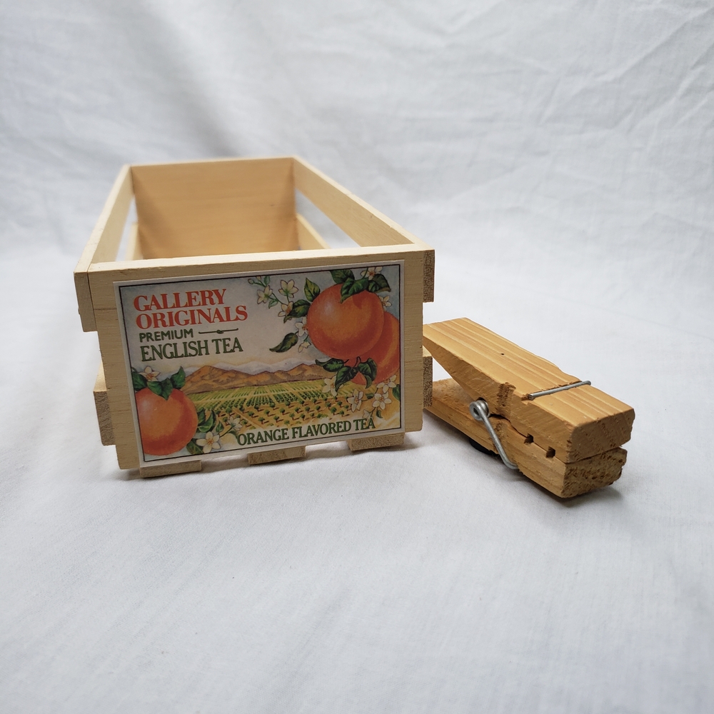 Vintage Wooden Tea Crate with Orange Accents And Magnet
